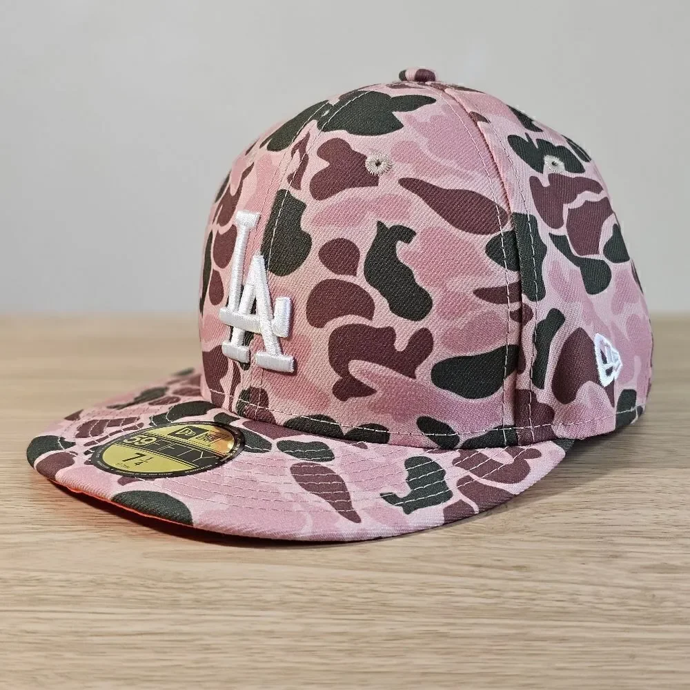 New Era Los Angeles Dodgers Duck Camo Hat Cap 59Fifty Brown Tan 1988 7 1/4 New